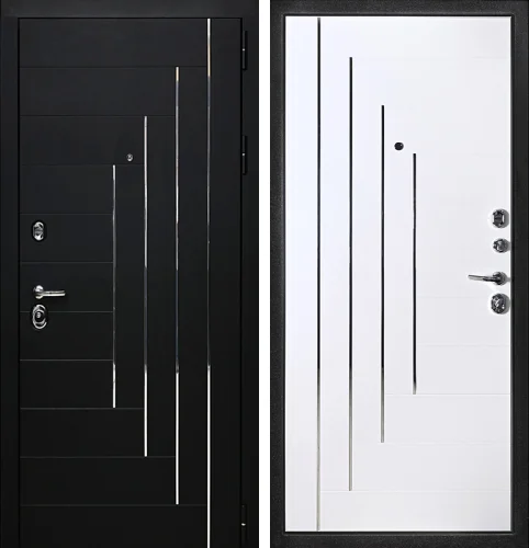 Входная дверь черная с молдингом №38