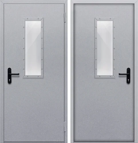 Пожарная дверь серая со стеклопакетом №9