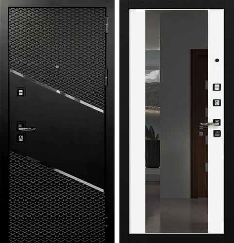 Черная металлическая дверь с зеркалом внутри №19 размером 900x2000 мм
