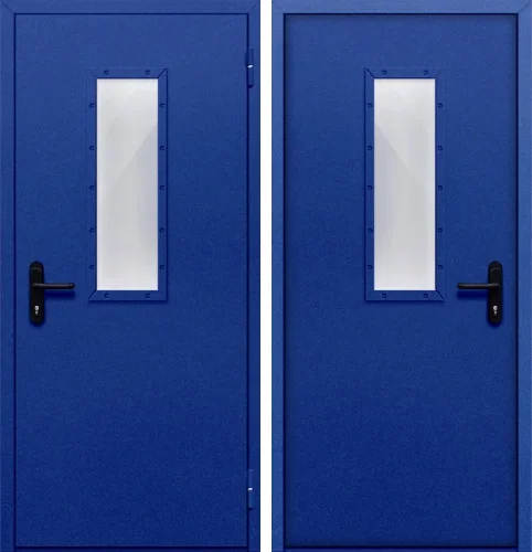 Синяя противопожарная дверь с остеклением №11