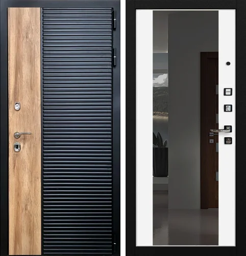 Входная дверь в квартиру с зеркалом белая внутри №35 с замками KALE