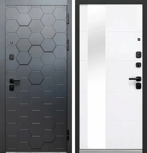 Уличная металлическая дверь с зеркалом и терморазрывом для дома №100