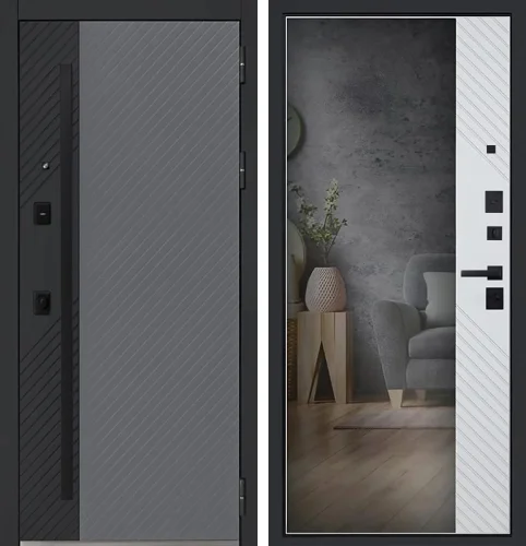 Серая входная дверь с зеркалом в пол №39