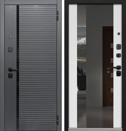 Белая входная дверь с терморазрывом и зеркалом №74