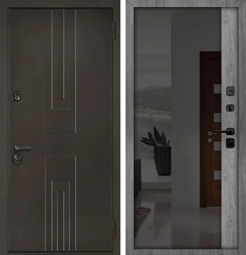 Серая железная дверь в квартиру с зеркалом №30