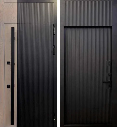 Высокая дверь с фрамугой входная металлическая №14