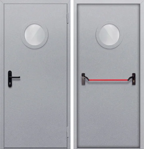 Дверь противопожарная однопольная с круглым стеклом и антипаникой №7