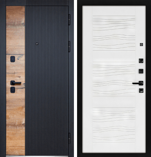 Стальная дверь вертикаль тёмная с белой панелью внутри №107