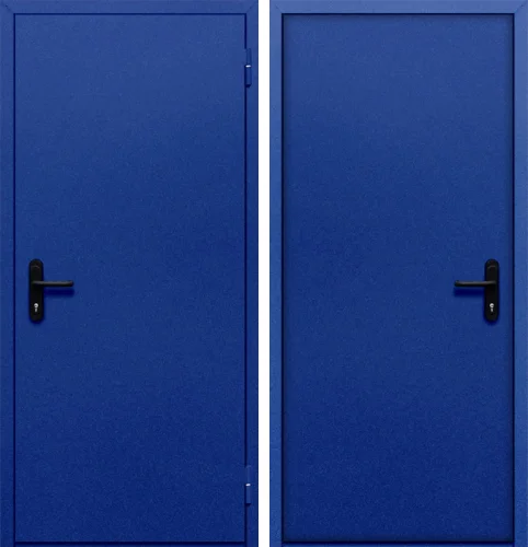 Глухая противопожарная дверь синяя №3
