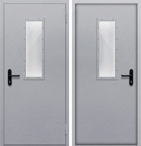 Пожарная дверь серая со стеклопакетом №9