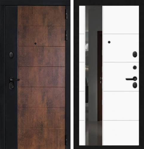 Входная дверь Лабиринт с зеркалом белая №20 размером 960x2050 мм