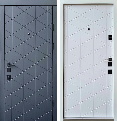 Входная дверь с МДФ панелью синяя и белая №117