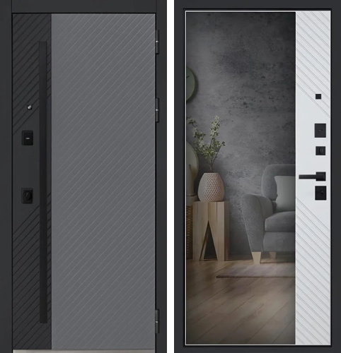 Входная уличная дверь с терморазрывом с зеркалом №104