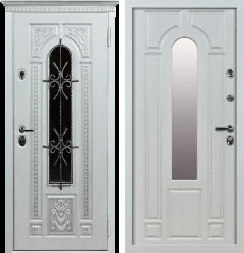 Белая металлическая входная дверь со стеклом №11