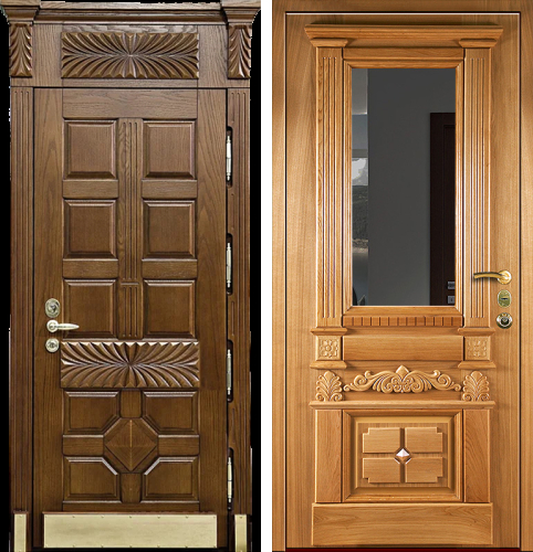 Входная дверь в коттедж с фрамугой №16