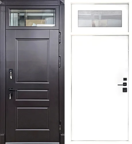 Высокая дверь входная со стеклом сверху №16