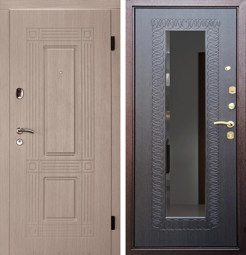 Входная дверь серая с зеркалом №12 размером 960x2050 мм