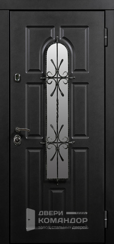 Входная дверь со стеклопакетом и ковкой №14 размером 860x2050 мм - наружная сторона