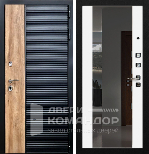 Входная дверь в квартиру с зеркалом белая внутри №35 с замками KALE