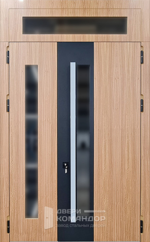 Двухстворчатая дверь с фрамугой и стеклом №27 с замками KALE - наружная сторона