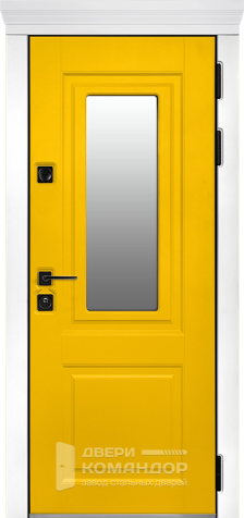 Жёлтая входная дверь с белыми наличниками №2 с замками CISA - наружная сторона