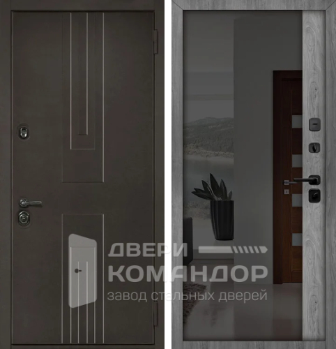 Серая железная дверь в квартиру с зеркалом №30 размером 900x2000 мм