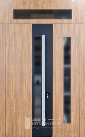 Двухстворчатая дверь с фрамугой и стеклом №27 с замками KALE - внутренняя сторона